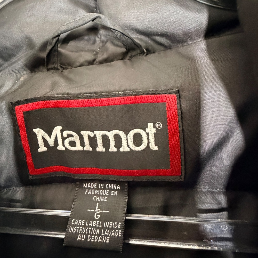 Marmot Mens Black Goose Down Puffer Jacket Coat Large Full Zip Winter Outdoor - Picture 10 of 16